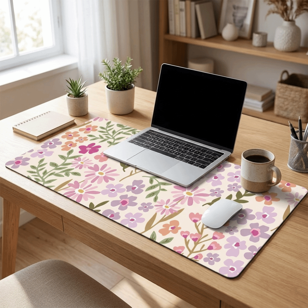Gaming Desk Mat - Stain-resistant Large Floral Desk Pad Rubber