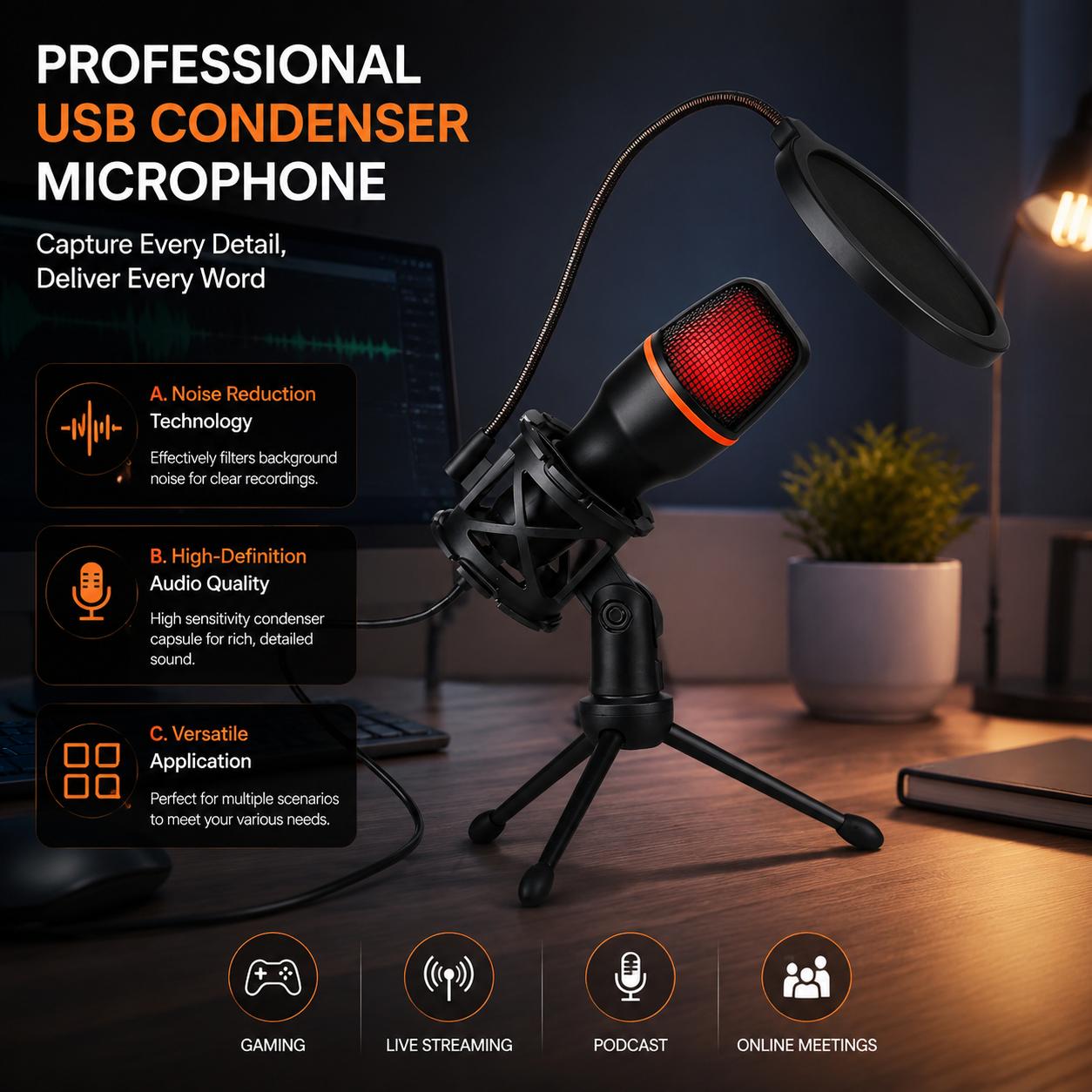 Pc Gaming Youtubers - Professional Condenser Microphone Kit with Tripod