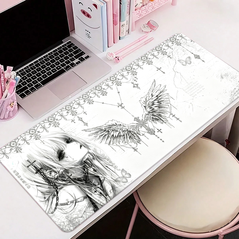 Gaming Desk Mat - Leather Mousepad Black White Anime Aesthetics