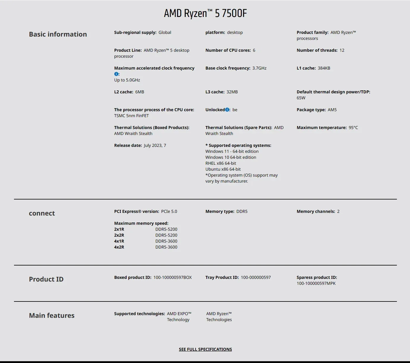 AMD Ryzen 5 7500F 3.7GHz 6-Cor - Pc Gaming New review and price